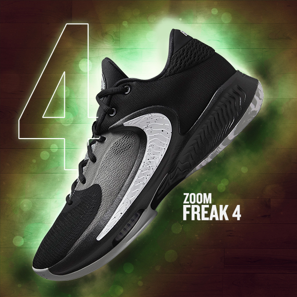 Giannis Zoom Freak 4 Black and White basketball shoe